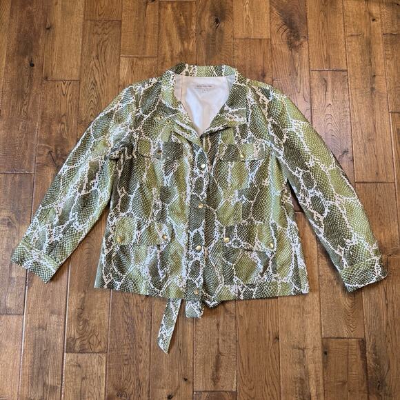 Jones New York Jackets & Blazers - Jones New York Sport Rain Jacket Women's Sz XL Belted Green Snakeskin Pockets